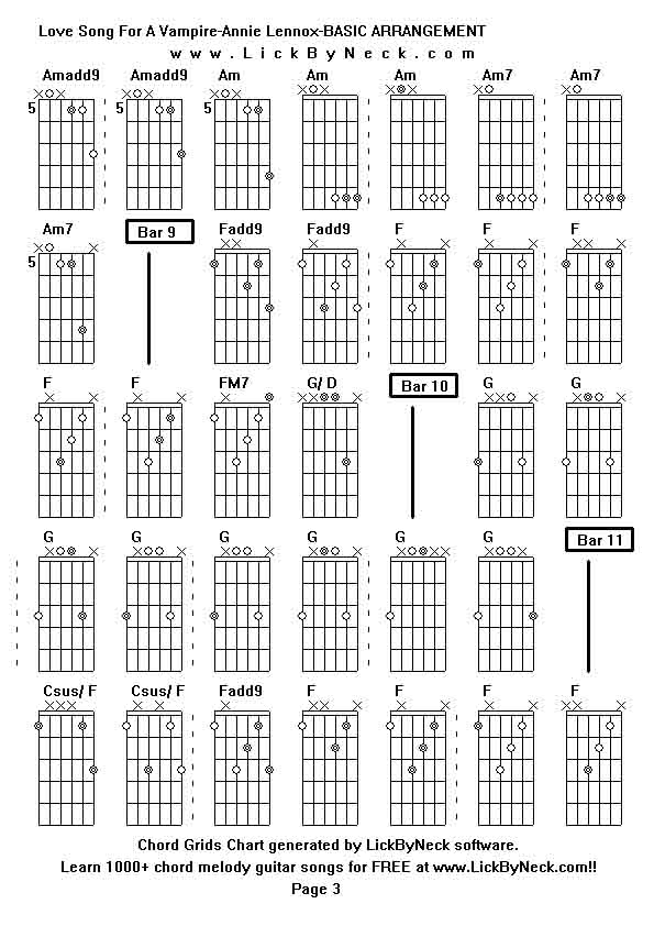 Chord Grids Chart of chord melody fingerstyle guitar song-Love Song For A Vampire-Annie Lennox-BASIC ARRANGEMENT,generated by LickByNeck software.